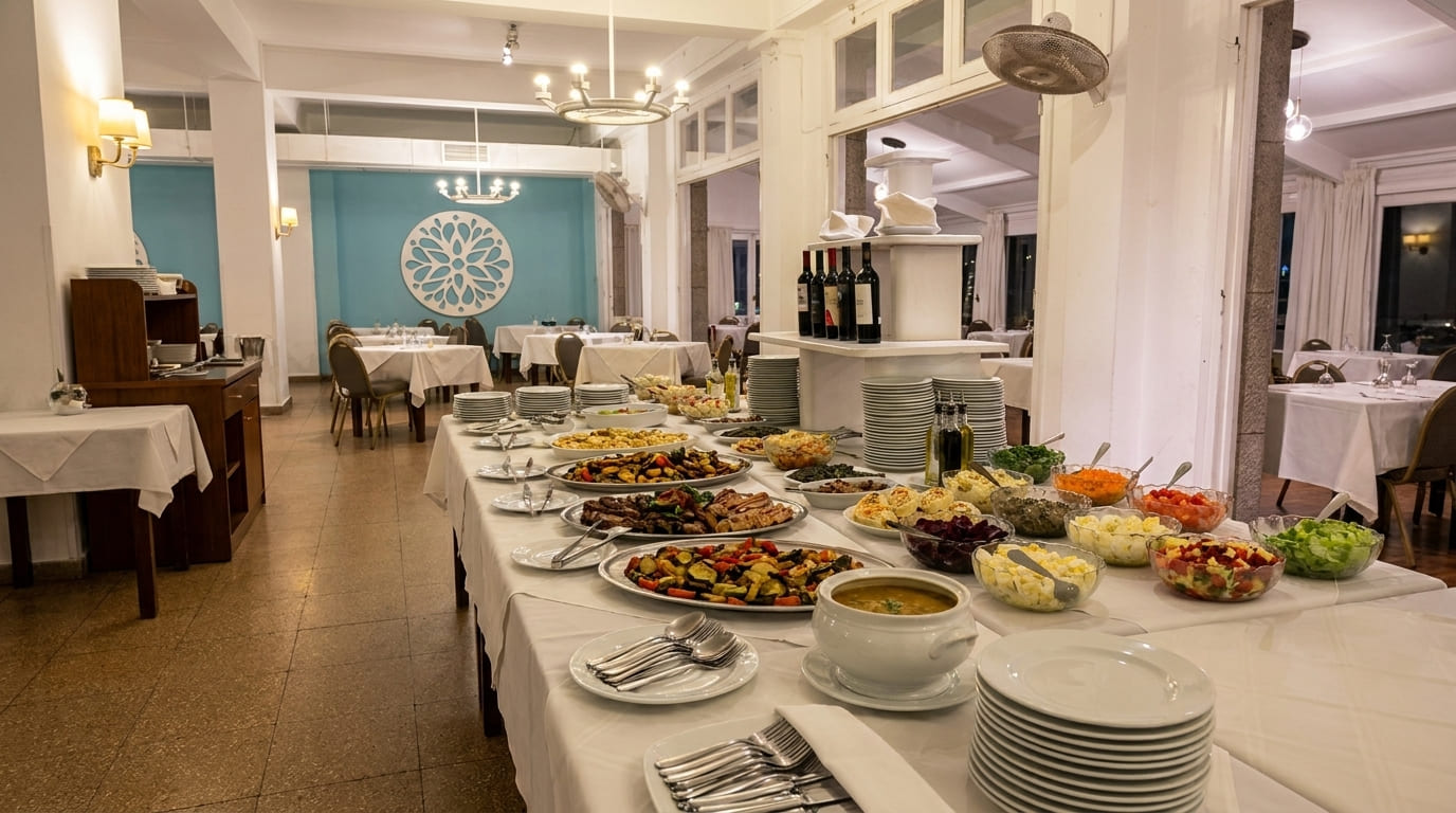 Salón comedor con mesas puestas